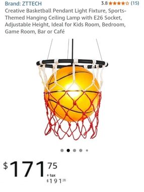 🏀 Basketball Theme LIGHT Fixture With Net Light Fixture with BONUS BBall DECOR